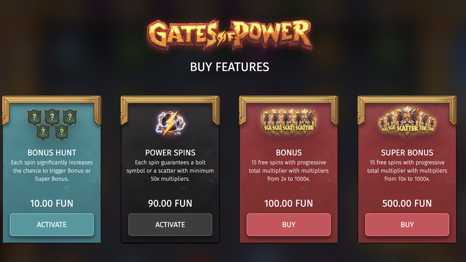 قائمة شراء مكافأة Gates of Power مع خيارات شراء الميزات